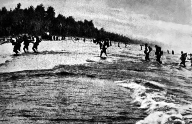 Lądowanie japońskich oddziałów na plaży w prowincji Songkhla.
