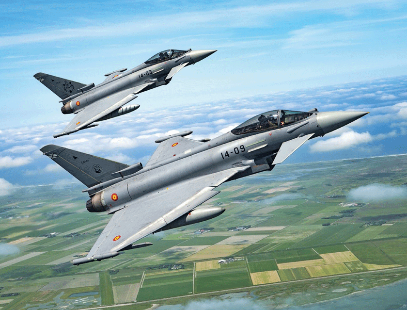 Eurofighter Typhoon, to podstawowy typ odrzutowego samolotu bojowego Sił Powietrznych Hiszpanii. W wyposażeniu hiszpańskiego lotnictwa wojskowego jest 70 maszyn tego typu.