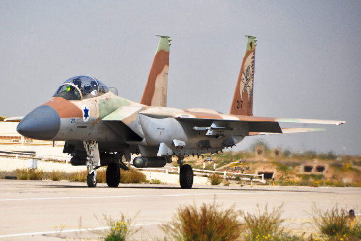 Izraelski samolot myśliwsko-bombowy F-15I Raam z 69. Eskadry Sił Powietrznych Izraela, maszyny tego typu operowały nad Jordanią.